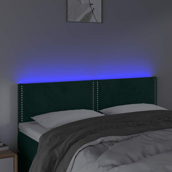 vidaXL Cabeceira de cama c/luzes LED veludo 144x5x78/88cm verde-escuro