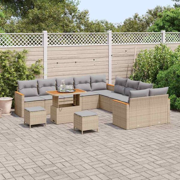 vidaXL Conjunto de Sof&aacute; de Jardim 13 pcs Bege vime PE