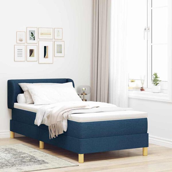 vidaXL Cama Box com colch&atilde;o com cabeceira Azul 90 x 200 cm tecido