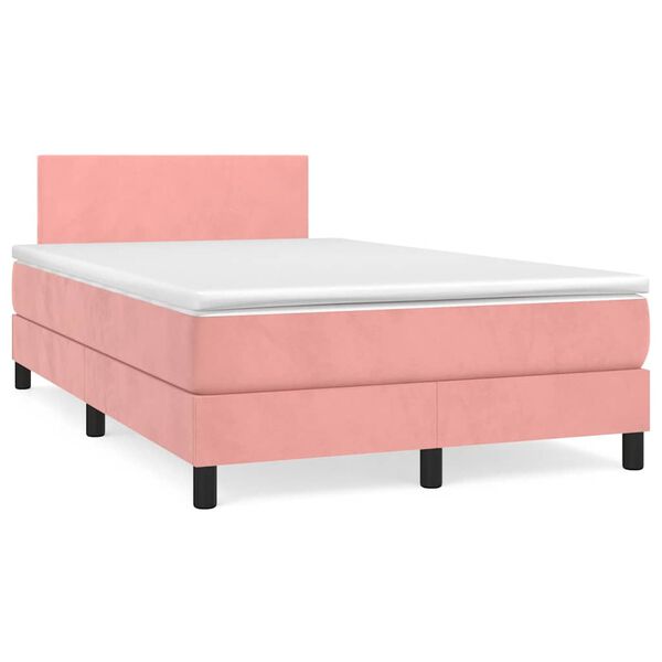 vidaXL Cama box spring c/ colch&atilde;o luzes e LED 120x190 cm veludo rosa