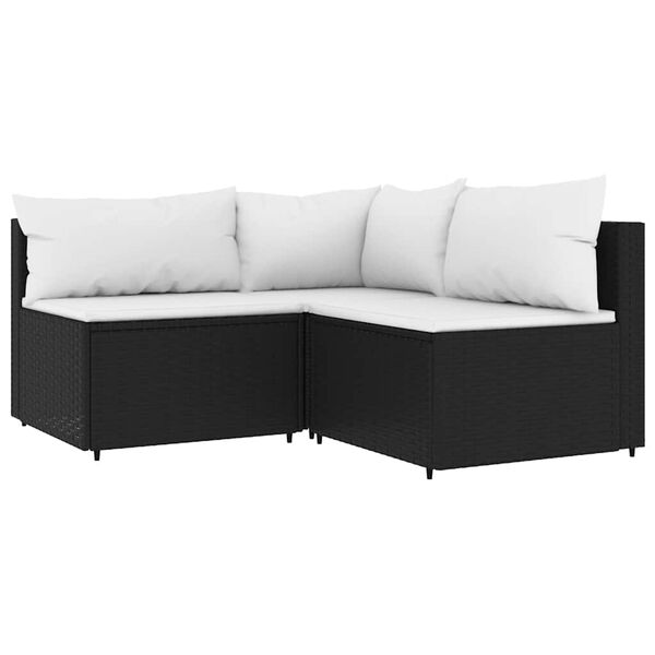 vidaXL 4 pcs conjunto lounge de jardim c/ almofad&otilde;es vime PE preto