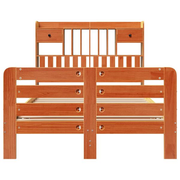 vidaXL Cama com estante sem colchão 135x190 cm pinho maciço