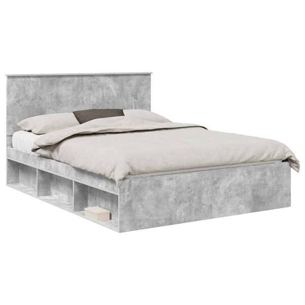 vidaXL Estrutura da Cama com cabeceira Cinza Concreto 150 x 200 cm