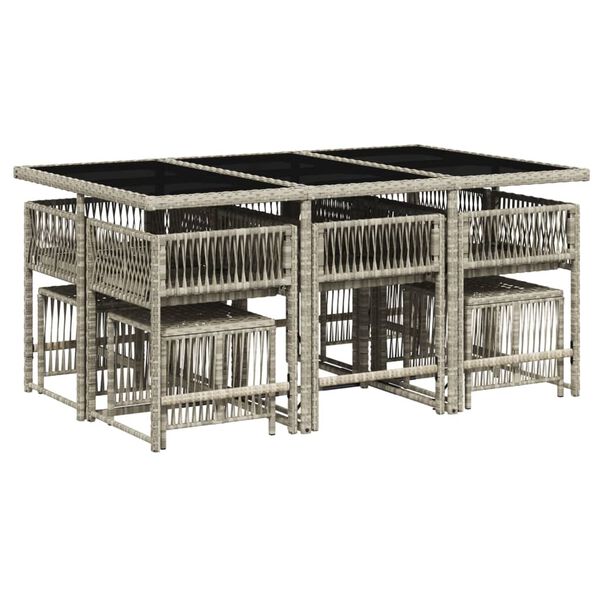 vidaXL 11 pcs conjunto jantar p/ jardim c/ almofad&otilde;es vime PE cinzento