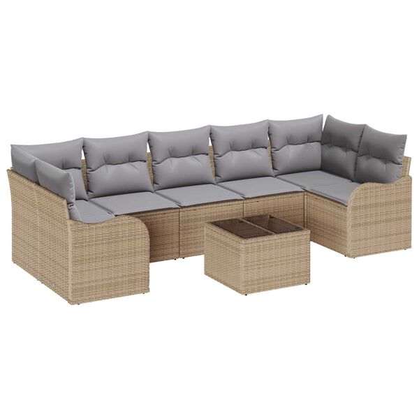 vidaXL Conjunto de Sof&aacute; de Jardim com almofada 8 pcs Bege e Cinza