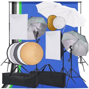 vidaXL Kit est&uacute;dio fotogr&aacute;fico softbox luzes/sombrinhas/fundo/refletor