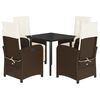 vidaXL 5 pcs conjunto jantar p/ jardim c/ almofad&otilde;es vime PE castanho