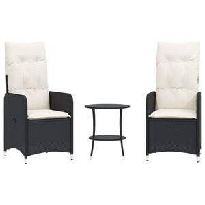 vidaXL Cadeiras jardim reclin&aacute;veis 2 pcs com mesa vime PE preto