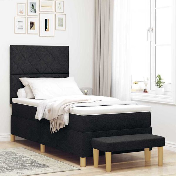 vidaXL Cama Box com colch&atilde;o com cabeceira Preto 100 x 200 cm tecido