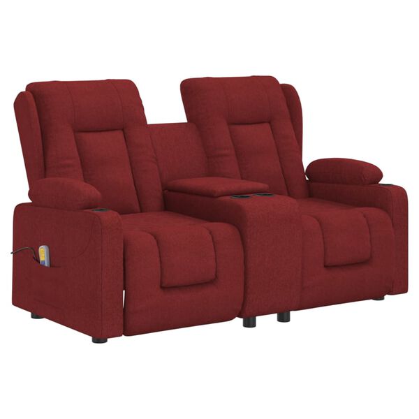 vidaXL Poltrona massagem 2 lug. reclin&aacute;vel + suporte copo tecido tinto