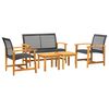 vidaXL 5 pcs conj. lounge para jardim vime PE e madeira ac&aacute;cia preto