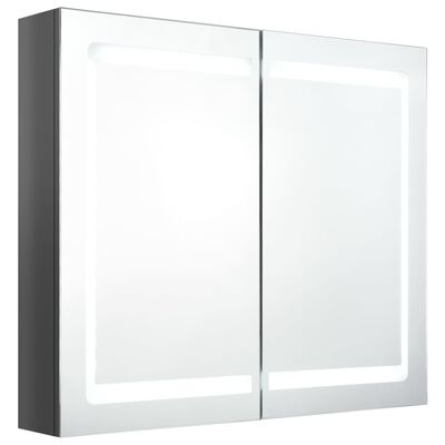 vidaXL Armário espelhado casa de banho LED 80x12x68 cm cinza brilhante