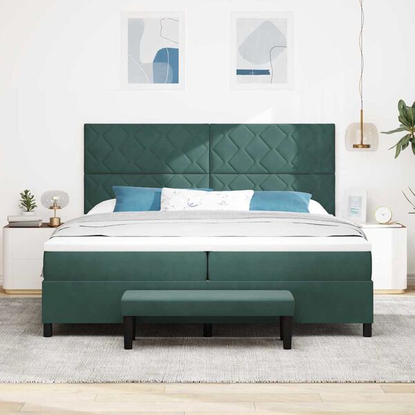 vidaXL Cama Box com colch&atilde;o Verde Escuro 200 x 200 cm Veludo