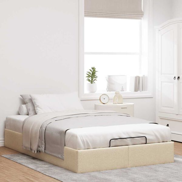 vidaXL Estrutura de cama otomana sem colchão 120x190 cm tecido creme