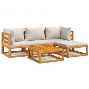 vidaXL 5 pcs conj. lounge de jardim madeira c/ almofad&otilde;es cinza-claro