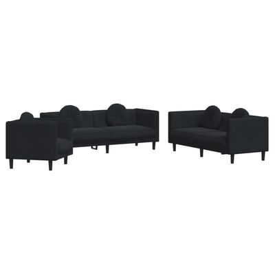 vidaXL 3 pcs conjunto de sofás com almofadas veludo preto