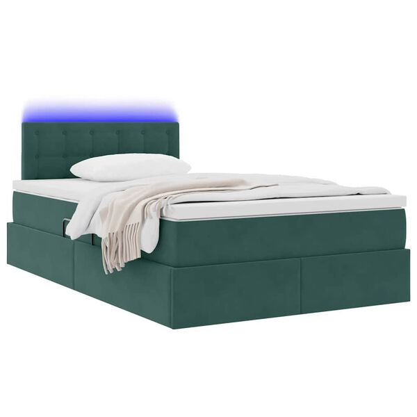vidaXL Cama com arruma&ccedil;&atilde;o e LED Verde Escuro 120 x 200 cm Veludo