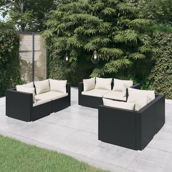vidaXL 6 pcs conjunto lounge de jardim c/ almofad&otilde;es vime PE preto