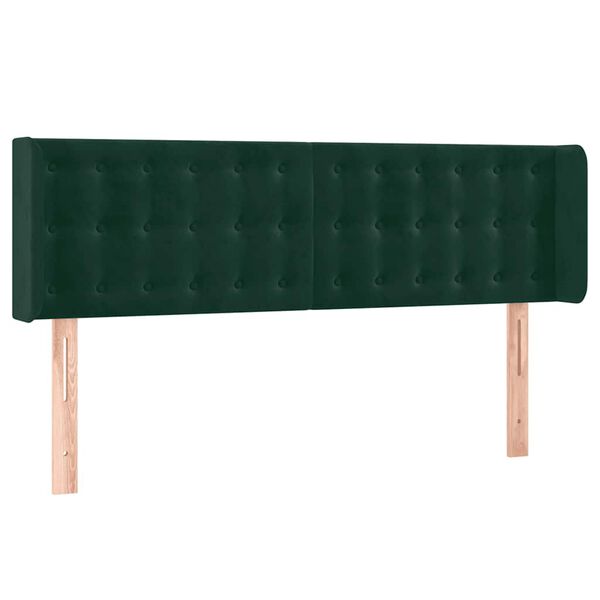 vidaXL Cabeceira de cama c/ abas tecido 147x16x78/88cm verde-escuro