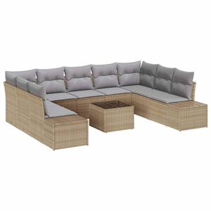 vidaXL Conjunto de Sof&aacute; de Jardim 9 pcs Bege e Cinza Claro Polirattan