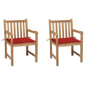 vidaXL Cadeiras de jardim c/ almofad&otilde;es vermelhos 2 pcs teca maci&ccedil;a