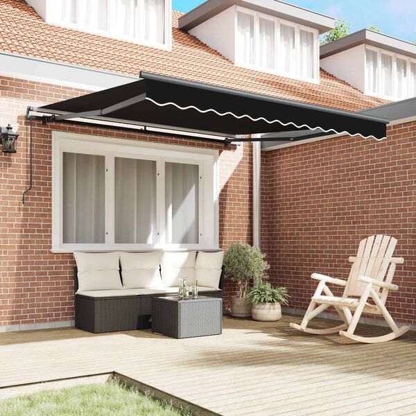 vidaXL Toldo Retr&aacute;til Manual Preto 350 x 250 cm Poli&eacute;ster e A&ccedil;o