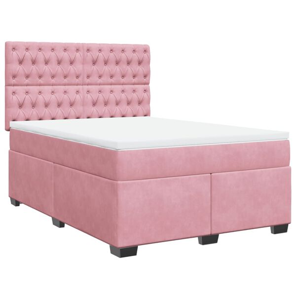 vidaXL Cama com molas/colch&atilde;o 140x200 cm veludo rosa