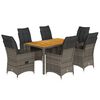 vidaXL 7 pcs conjunto de jantar p/ jardim c/ almofad&otilde;es vime PE cinza