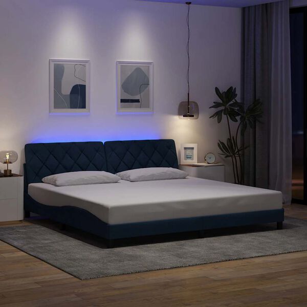 vidaXL Estrutura de cama com LED sem colchão 200x200 cm tecido azul