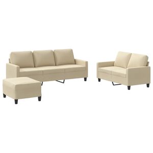 vidaXL 3 pcs conjunto de sof&aacute;s com almofad&otilde;es tecido cor creme
