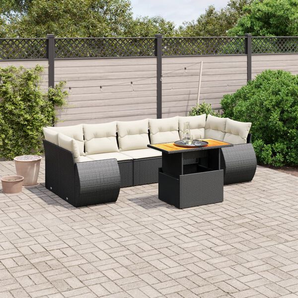 vidaXL 8 pcs conjunto sof&aacute;s de jardim com almofad&otilde;es vime PE preto