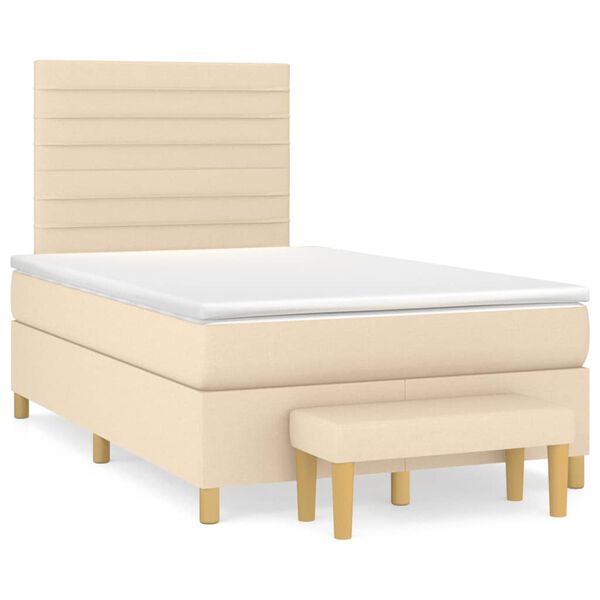 vidaXL Cama com molas/colch&atilde;o 120x200 cm tecido cor creme