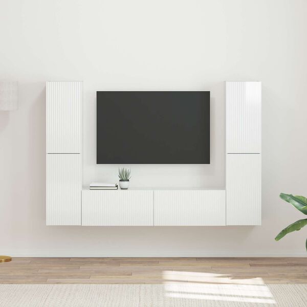 vidaXL Conjunto de m&oacute;vel de TV 6 pcs Branco Brilhante