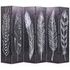 vidaXL Biombo dobr&aacute;vel com estampa de penas 228x170 cm preto e branco
