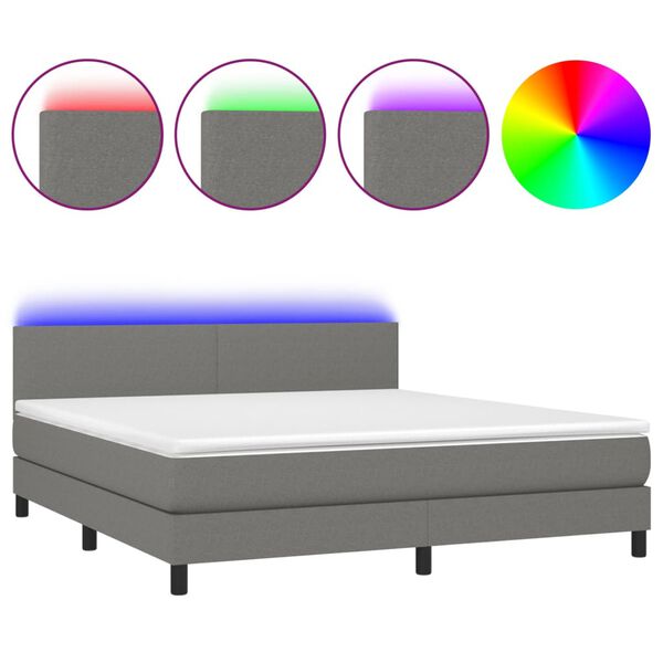 vidaXL Cama box spring c/ colch&atilde;o e LED 160x200 cm tecido cinza-escuro