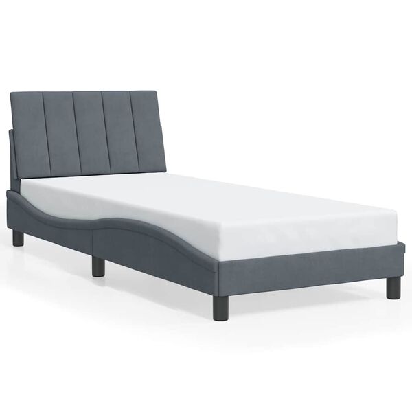 vidaXL Estrutura de cama sem colch&atilde;o Hanko 90x200 cm veludo cinzento-escuro
