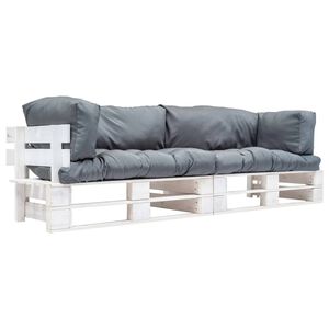 vidaXL Sof&aacute;s de paletes p/ jardim 2 pcs almofad&otilde;es cinzentos pinho