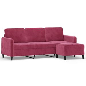 vidaXL Sof&aacute; de 3 lugares com apoio de p&eacute;s 180 cm veludo vermelho tinto