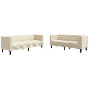 vidaXL 2 pcs conjunto de sof&aacute;s chesterfield couro artificial creme