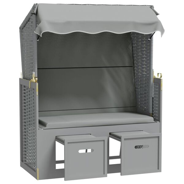 vidaXL Strandkorb com toldo vime PE e madeira maci&ccedil;a cinzento