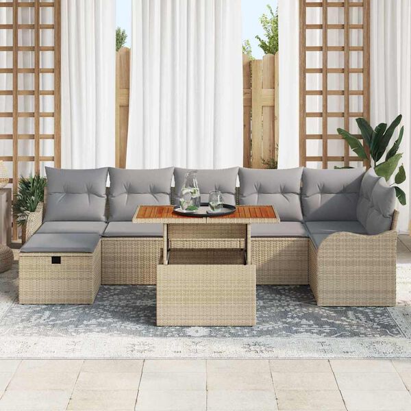 vidaXL Conjunto de Sof&aacute; de Jardim 8 pcs Bege Rattan Sint&eacute;tico