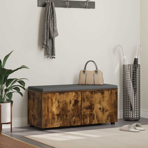 vidaXL Banco de Hall com almofada Carvalho Defumado 100 x 38 x 46 cm