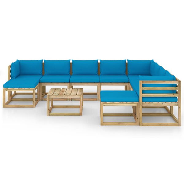 vidaXL 11pcs conjunto lounge de jardim com almofad&otilde;es pinho impregnado