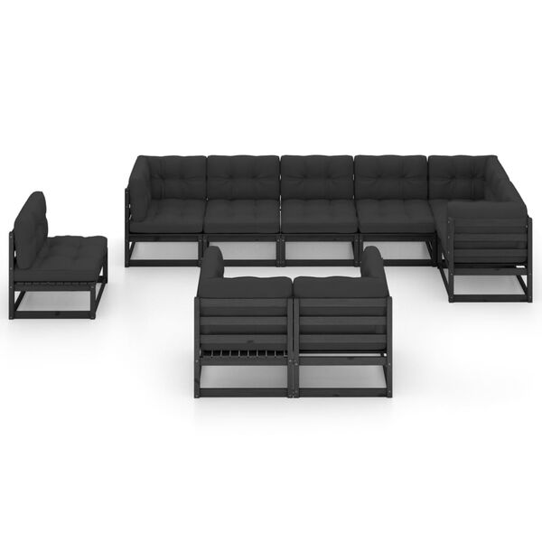 vidaXL 9 pcs conjunto lounge de jardim c/ almofad&otilde;es pinho maci&ccedil;o