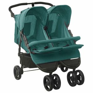 vidaXL Carrinho de beb&eacute; para g&eacute;meos a&ccedil;o verde