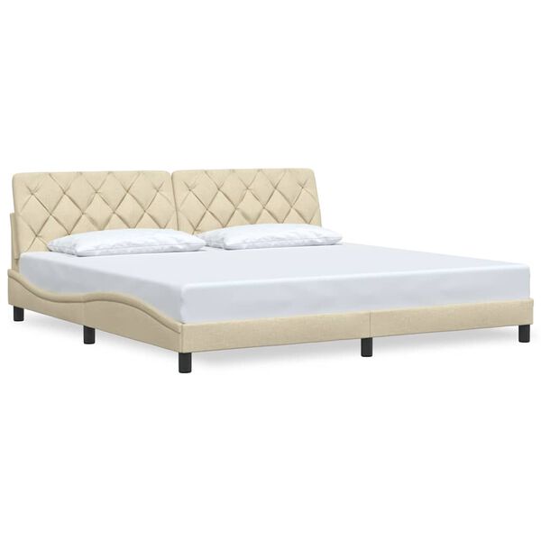 vidaXL Estrutura de cama sem colch&atilde;o 200x200 cm tecido cor creme