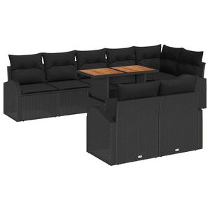 vidaXL Conjunto de Sof&aacute; de Jardim com almofada 9 pcs Preto