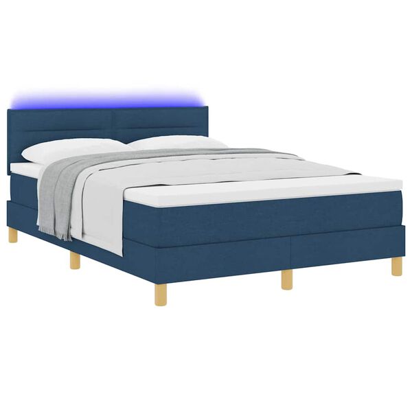 vidaXL Cama Box Spring LED com colch&atilde;o Azul 140 x 200 cm tecido