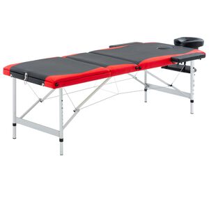 vidaXL Mesa de massagem dobr&aacute;vel 3 zonas alum&iacute;nio preto e vermelho