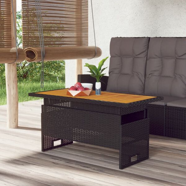 vidaXL Mesa de jardim 100x50x43/63 cm acácia maciça/vime PE preto